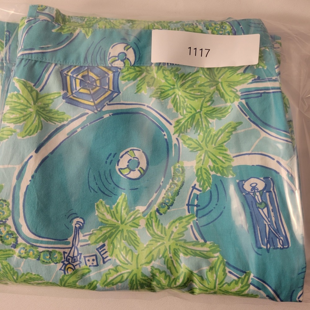 Lilly Pulitzer Pants Womens 10 Blue Green Poolside Palm Tree Crop Straight Leg - Picture 15 of 15
